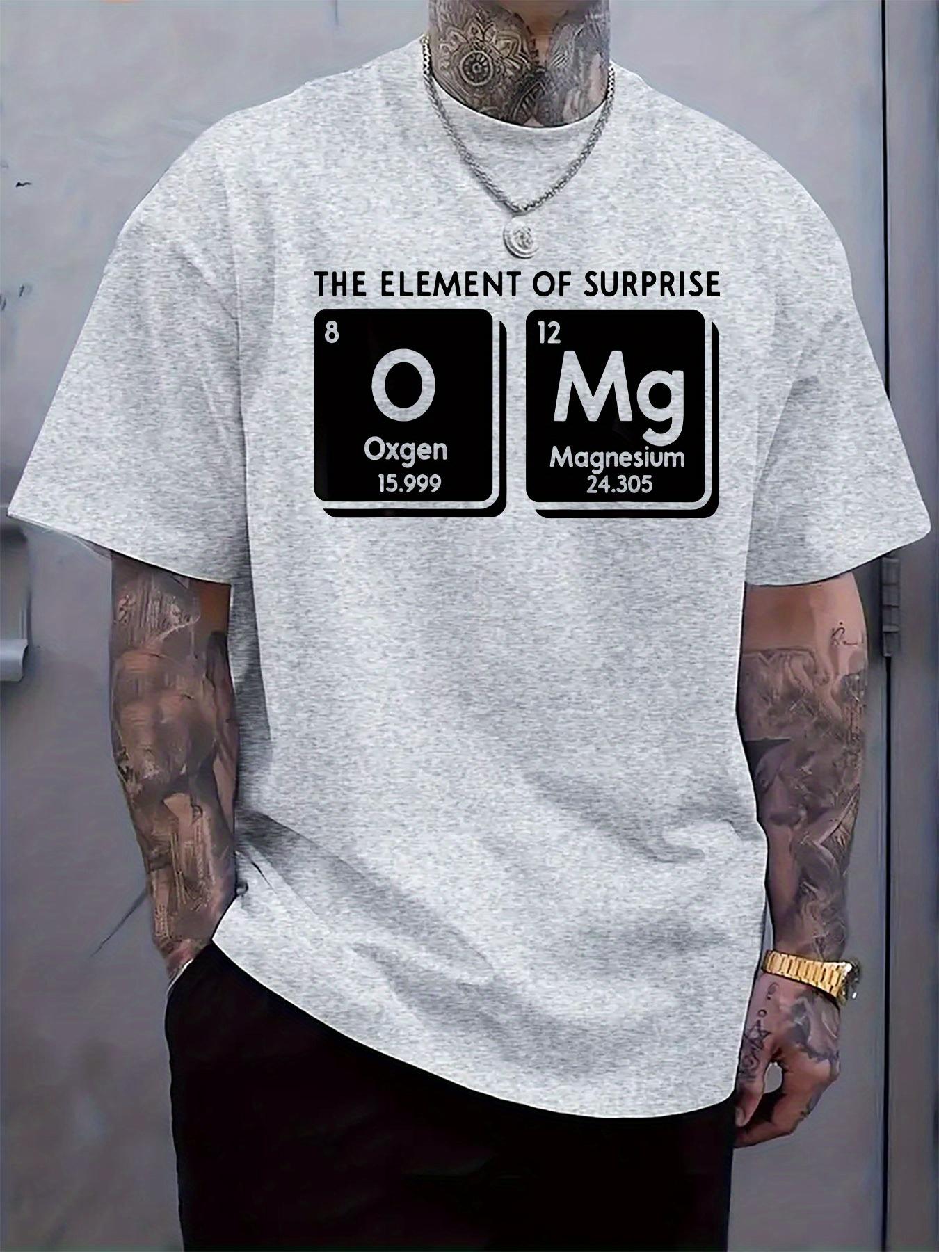 Casual Crew Neck T-shirt with Element of Surprise Oxygen and Magnesium Print S