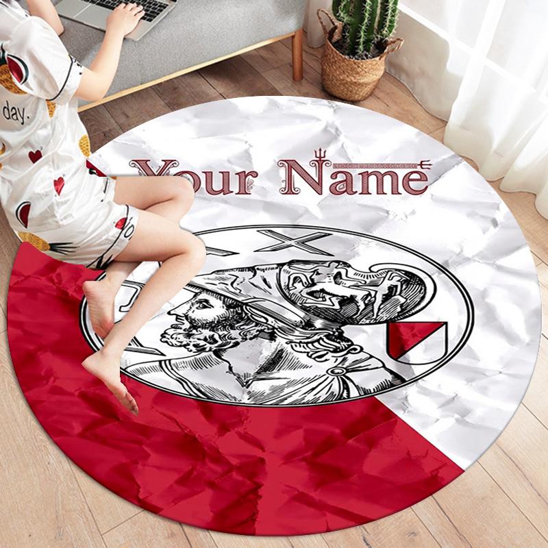Ajax Fan Gear Custom Name Round Area Rug Carpet Rug For Living Room Bedroom Sofa Playroom Decor Nonslip Floor Mat