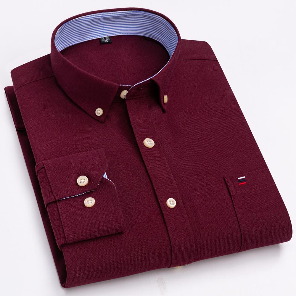 Men's Oxford Long Sleeve Shirt 100% Cotton Wrinkle Resistant & Breathable, Solid Plaid Striped Comfort Casual Button-down Shirts