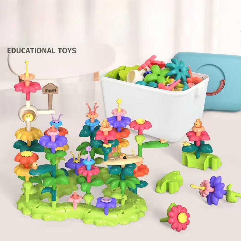 Children's Building Block Flower Bed Assembly Toys, Girls' Educational and Versatile Garden Building Block Flower Arrangement Toys Storage Box