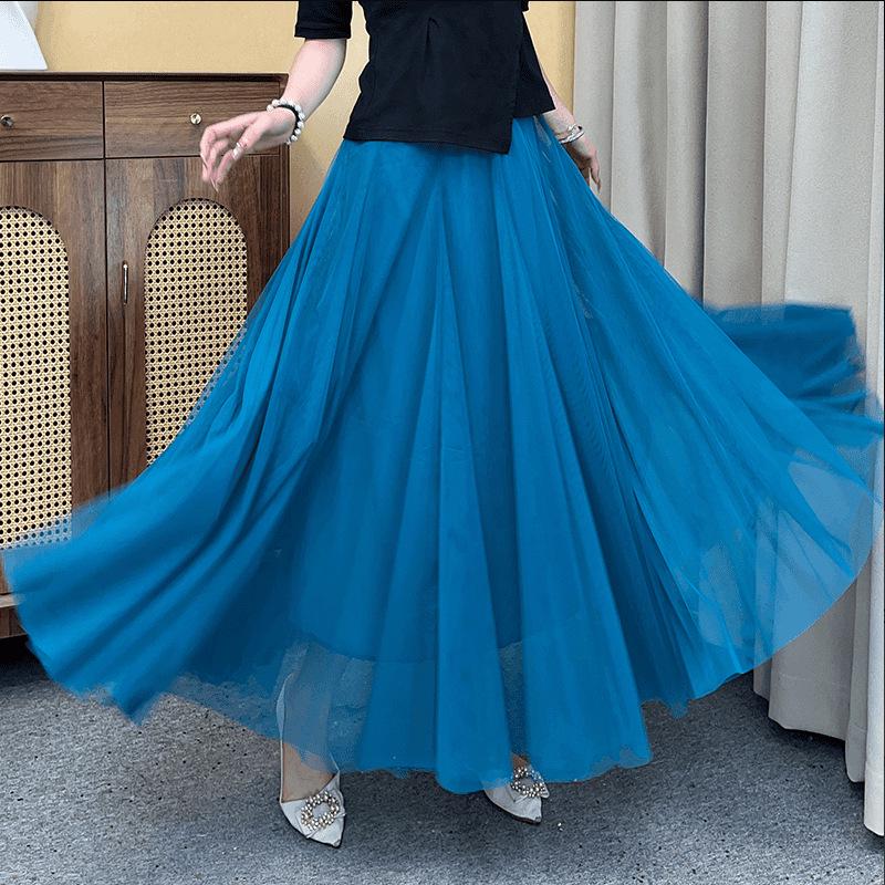 Damen Lila Mesh Midi Rock mit hoher Taille - 720° Schwung A-Linien Tüllrock für Square Dance und Fotoshootings