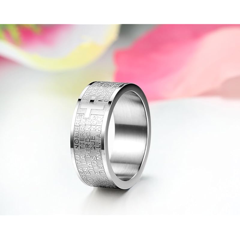 Mens Rings Stainless Steel Ring Engagement Ring Cross Ring Bible Stamp Lord's Prayer Simple Fashion Cool Popularity Stylish To My Boyfriend To My