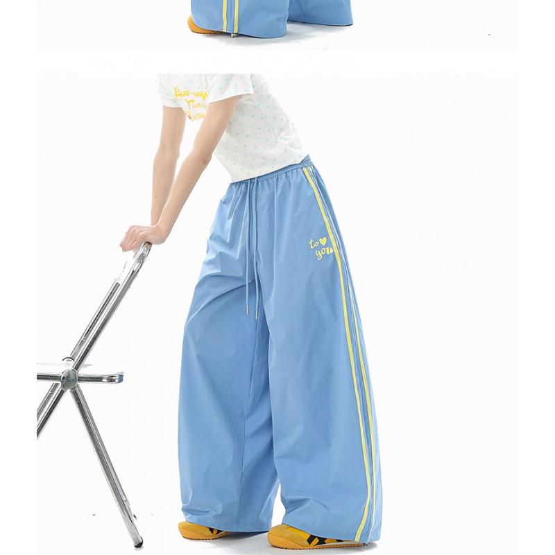 Mens Striped Track Pants Loose Straight Leg High Street Casual Blue Pink