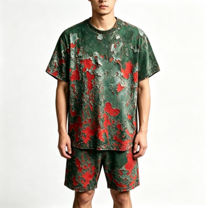 Summer Casual Vintage Rust 3D Printed Round Neck Short Sleeved Kids T-Shirt And Shorts Set Boy's and Girl's T-shirt Shorts Set