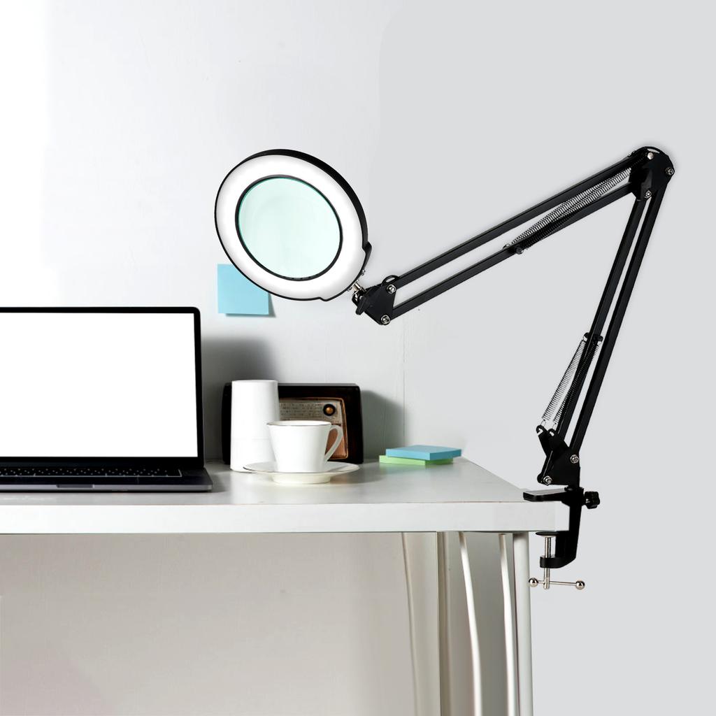 Klem-på-bordlampe med 5x forstørrelsesglasssvingarm Dimbare LED-er Skrivebordslys Touch Control 5