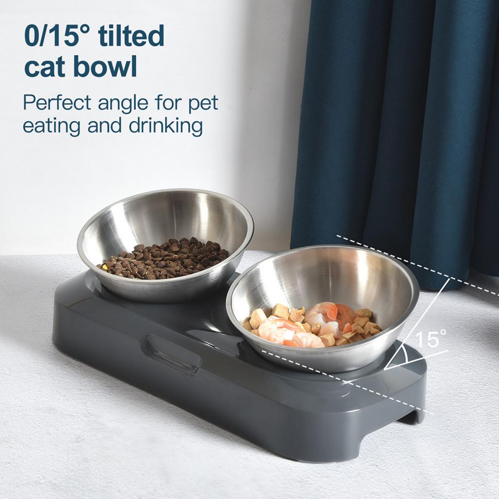 Adjustable Stainless Steel Cat Feeding Bowl Tilted Design Elevated Pet Food Dish Single Bowl Double Bowl Suitable for Cats and Small Pets