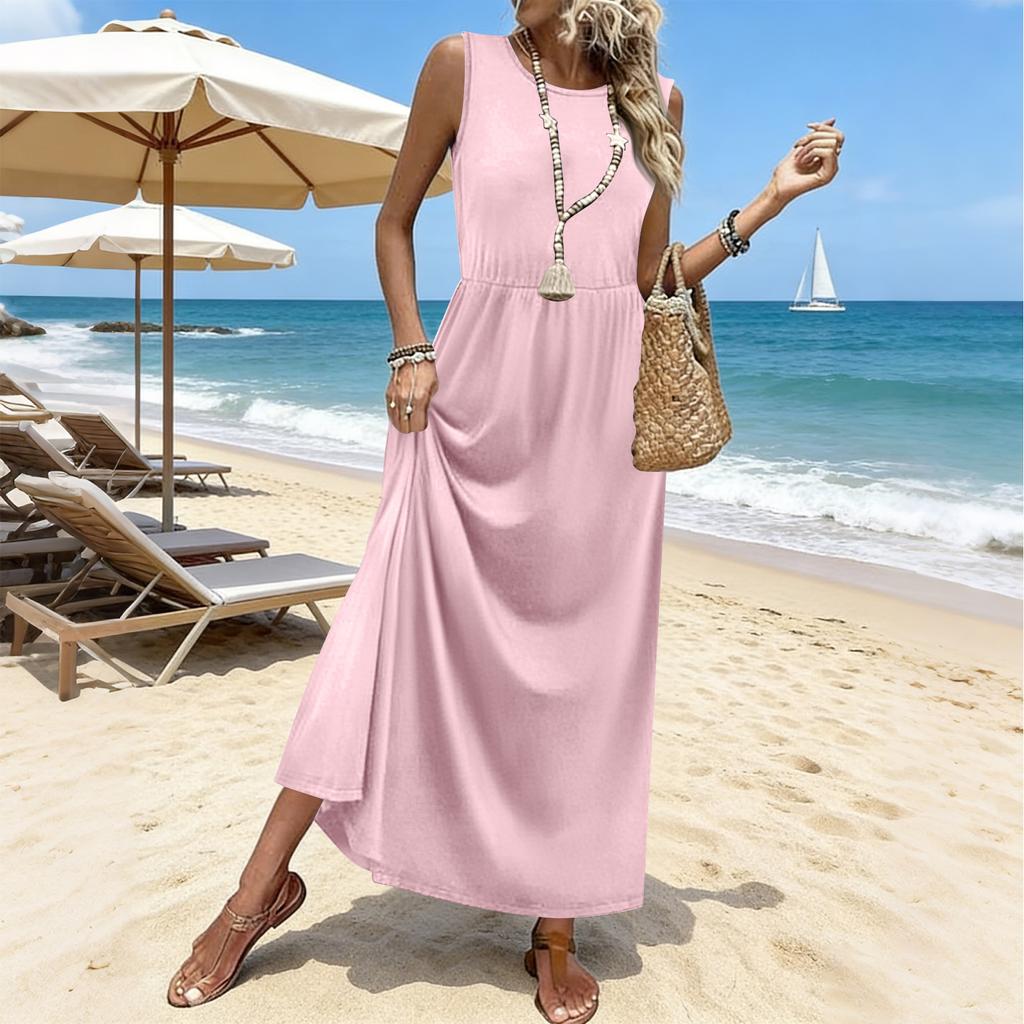Summer Dresses For Women  Maxi Dresses Long Flowy A Line Sleeveless Sundresses With Pockets