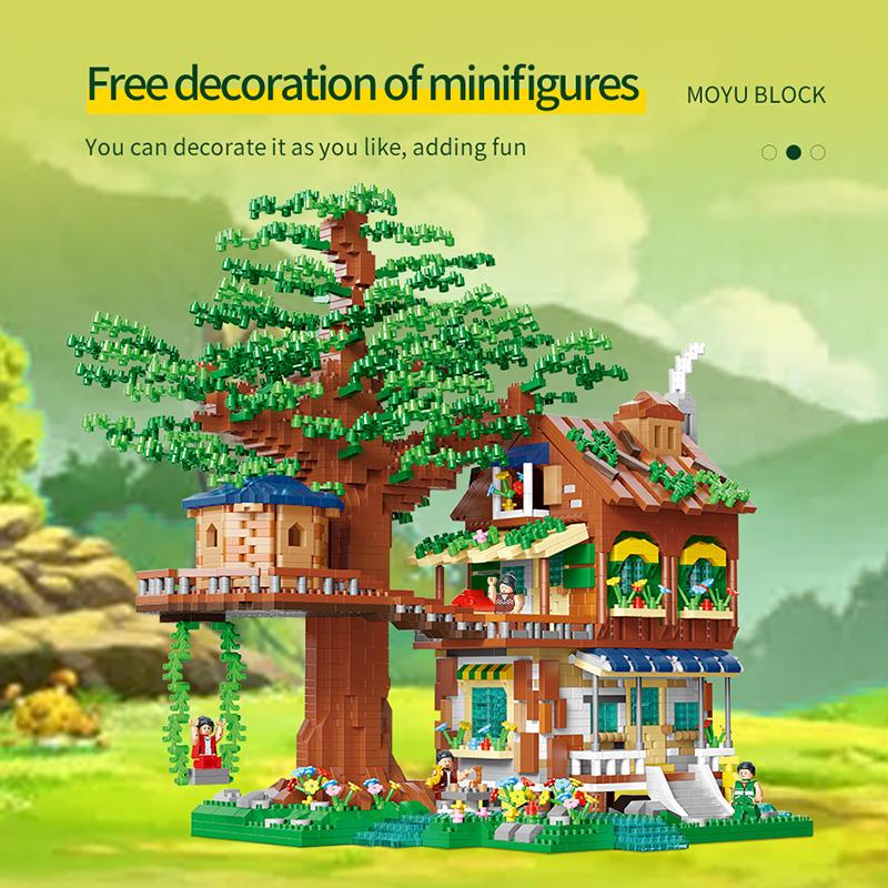 Creative Building Forest Tree House Cabin Water wheel Swing River Mini Blocks Bricks DIY Architecture Toy For Childrens