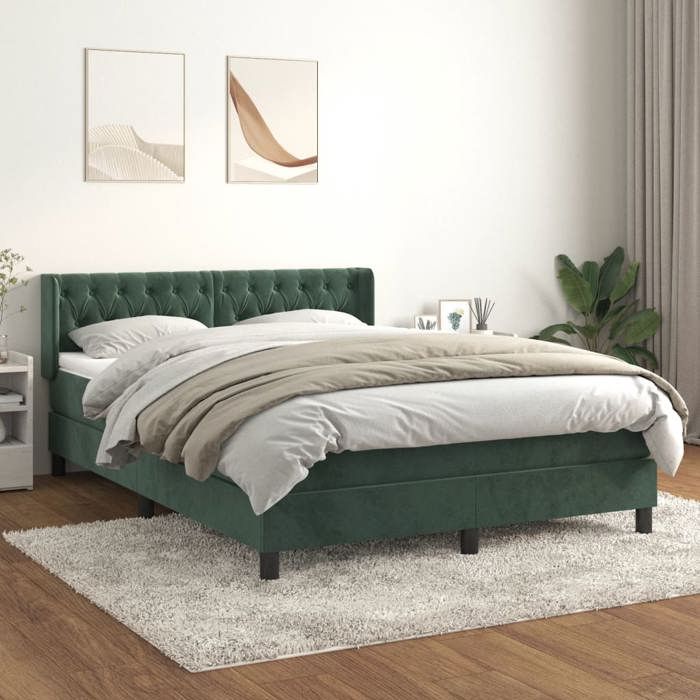 3131138 vidaXL Divan Bed and Mattress Dark Green 140x190cm Velvet