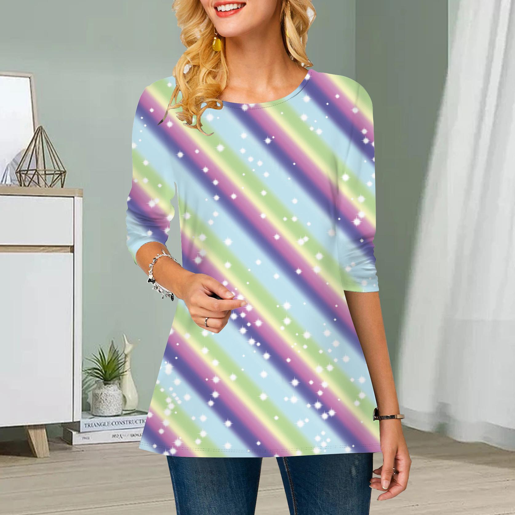 

Плюс Размер Женский Цветочный Полосатый Принт Круглый Вырез Повседневный Свободный Длинный Рукав Топ 8XL разноцветный