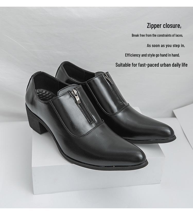 Men's Large Leather Formal High Heel Pointed Toe Cuban Shoes – Spring/Autumn Height-Boost Business & Wedding Banquet Footwear