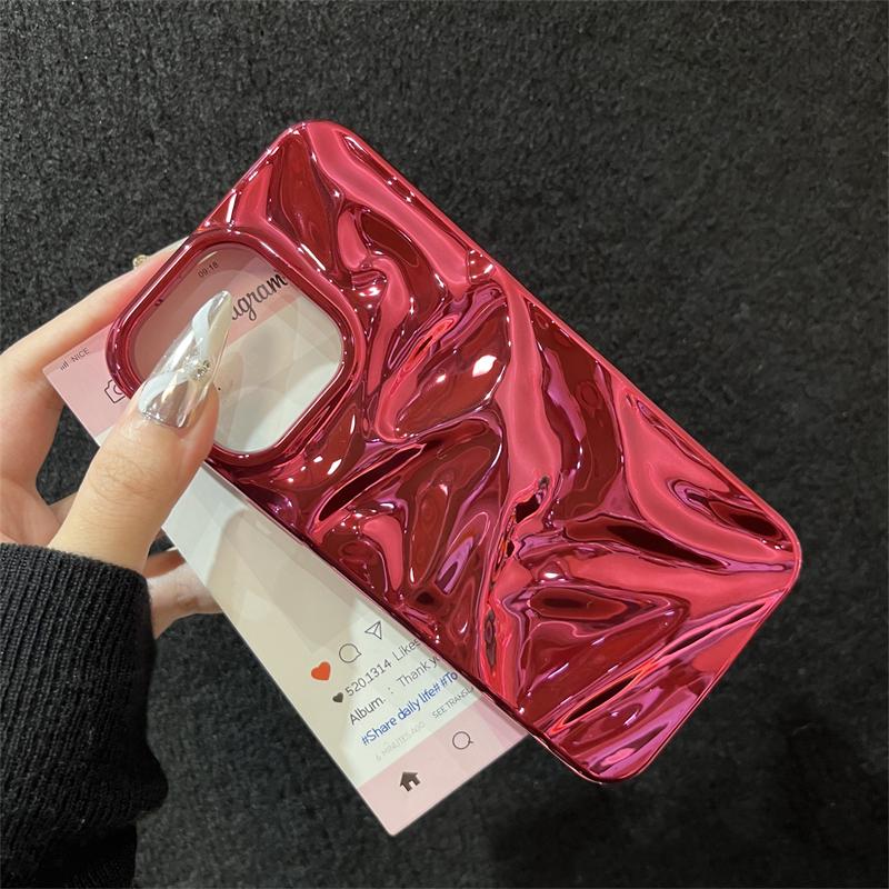 

Ins Plating 3D Wrinkled Pattern Phone Case For iPhone 16 15 14 Plus 13 12 Pro Max 11 Wave Texture Soft Shockproof Cover For iPhone 14 Pro