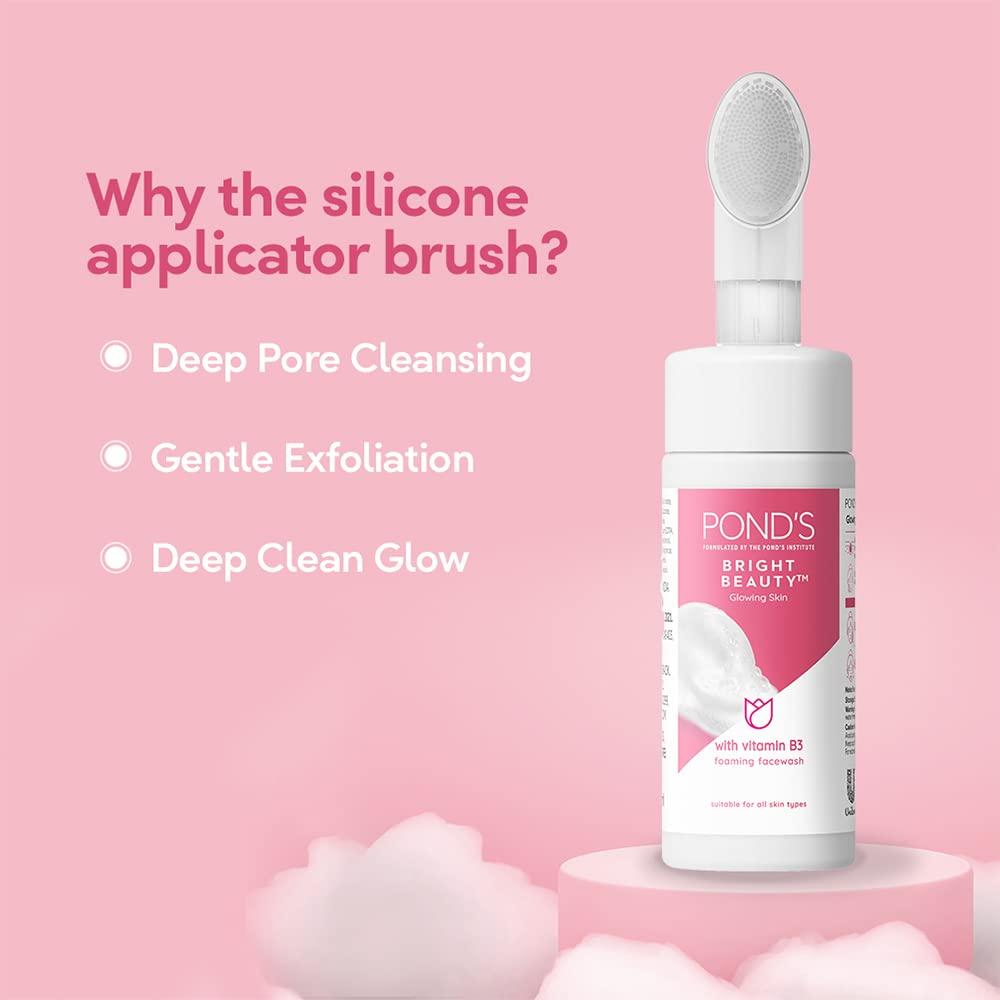 POND'S Bright Beauty Foaming Brush Facewash for Glowing Skin, Deep Clean Pores, All Skin Types, 150 Ml