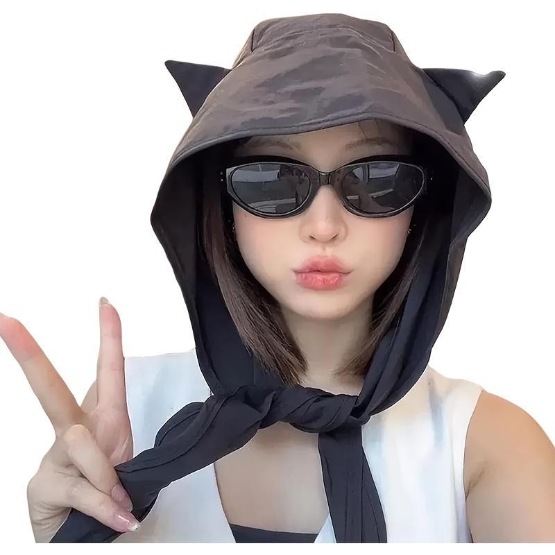 1Pc Naughty Little Devil Strap Sun Hat, Quick-Dry Sun Protection Ear-Wrap Headscarf Hat, Cute Cat Ear Design To Make Your Face Look Smaller, Novelty