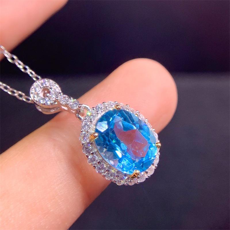 Trending Simulated Sea Blue Topaz Oval Ring and Pendant Necklace Set