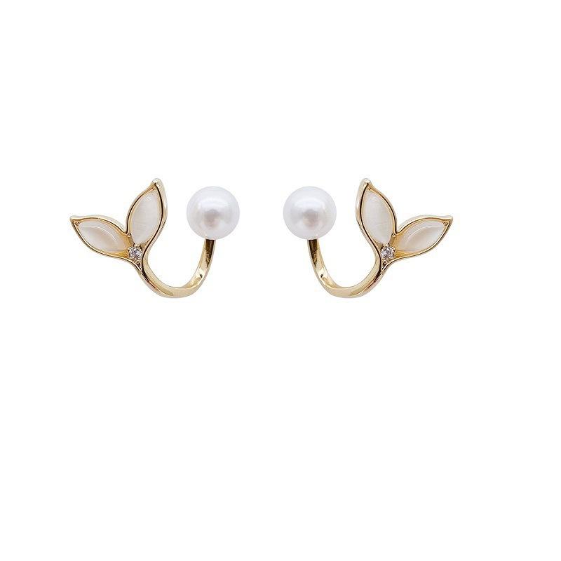 111 Silver Needle Super Fairy Opal Fish Tail Earrings Female Simple Two Wear Temperament Earrings Temperament Versatile Pearl Earrings