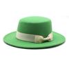 New style autumn and winter men's and women's flat-brimmed hats, fashion bows, flat-topped top hats, men's and women's woolen jazz hats