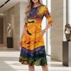 Women's Casual Midi Dress Halloween Print Round Neck Three Quarter Sleeve Mid-Length Dress Comfortable Fit