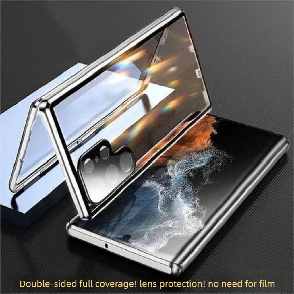 Protezione Completa a 360° Adsorbimento Magnetico Biadesivo Custodia con Bordo Metallico per Samsung Galaxy S26 Ultra Vetro 9H Copertura Custodia Lente HD