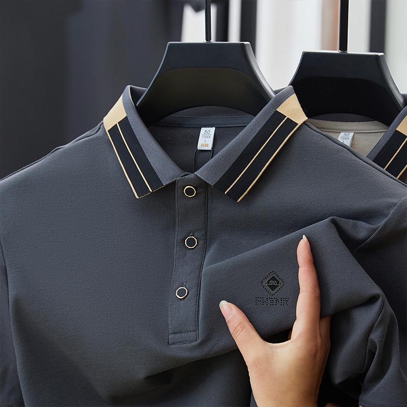 Short Sleeve T-Shirt Polo Shirt Men'S Breathable Thin Contrasting Color Threaded Lapel Half Sleeve T-Shirt