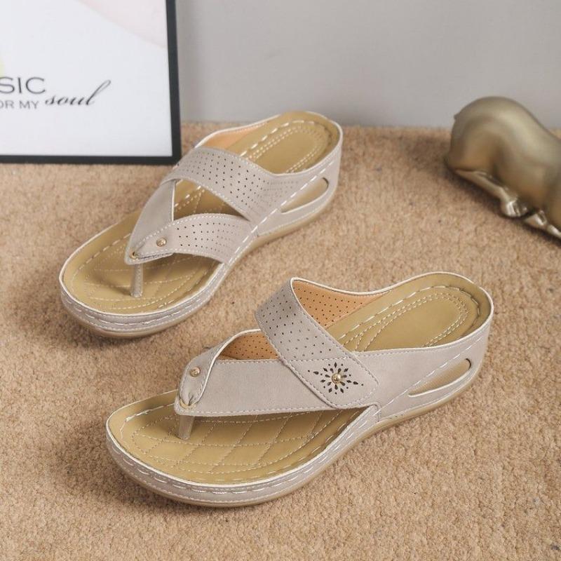 Large-sized flip-flops summer hollowed-out beach shoes casual wedge heel flip-flops