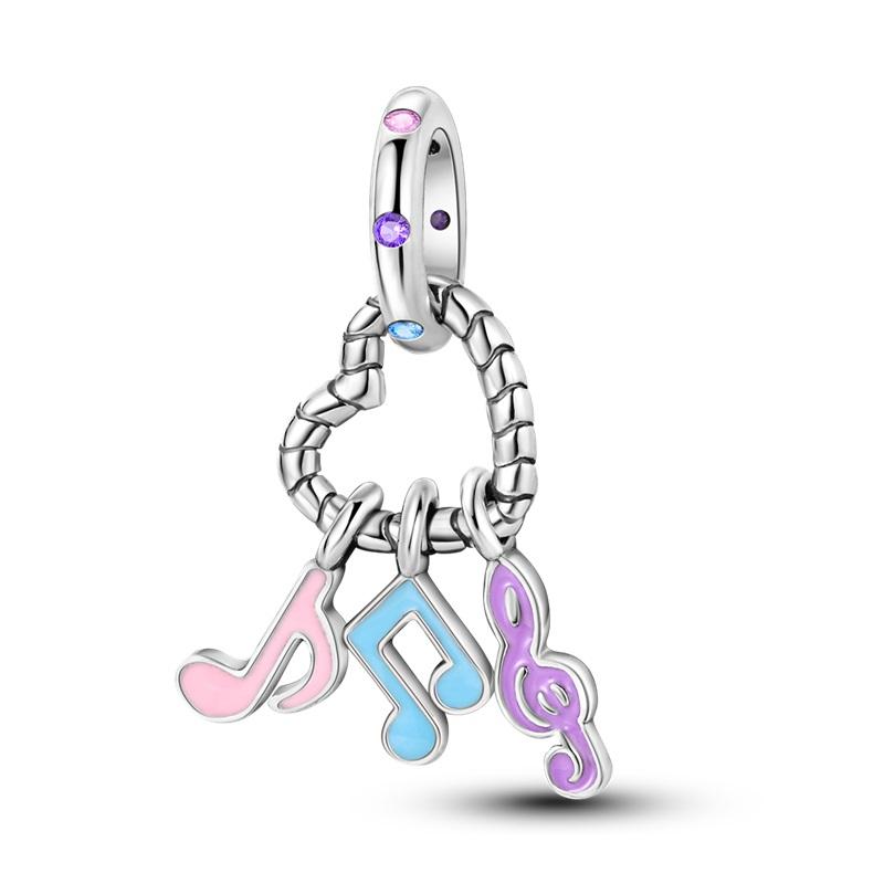 Romantic Music Charms Beads 925 Silver Piano Violin Red Guitar Punk Saxophone Pendants Fit Qikaola Bracelet DIY Jewelry