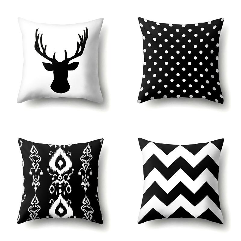 Polyester Pillowcase Peach Leather Velvet Black and White Geometric Printed Pillowcase Waist Cushion Cover Bedside Cushion Cover Bedside Cushion Cover