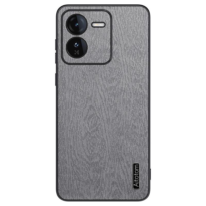 For Vivo iQOO Z9 5G Case Wood Texture Leather Coating PC+TPU Bump Proof Phone Shell