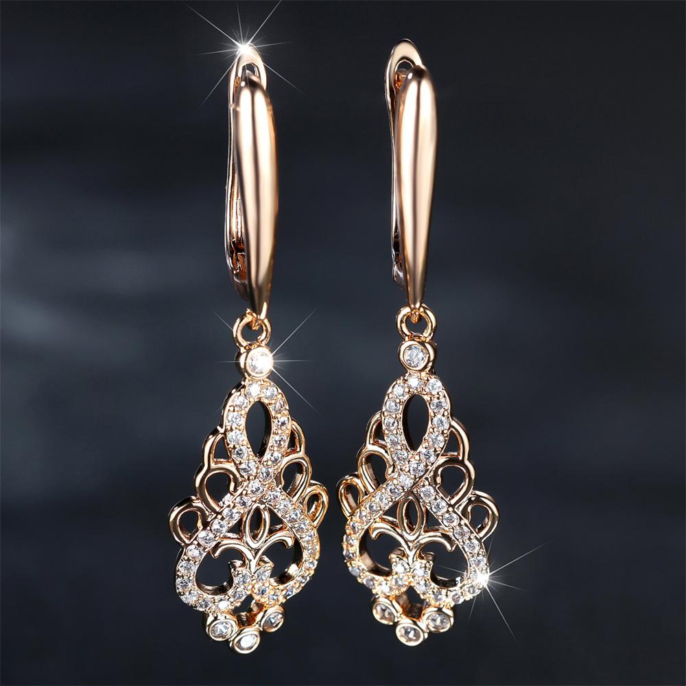 White Zircon Vintage Hollow Infinity Hoop Earrings For Women Antique Gold Color Ear Buckle Wedding Jewelry Engagement Party Gift