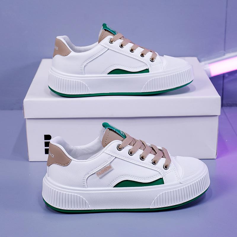 Spring New Thick-soled Small White Shoes Female Korean Version of The Microfiber Biscuit Shoes Round Toe Leather Casual Shoes Students