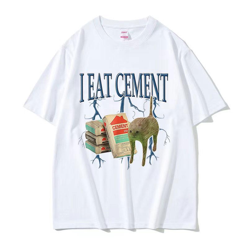 Vtipné tričko s memem Kočka jím cement Pánské Dámské Harajuku Vintage Trička s krátkým rukávem Letní Ležérní Bavlněné Topy Kreslené tričko