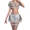 Sexy maid sex suit neck see-through split mesh sex underwear cute soft girl uniform