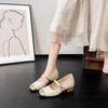 Gold Square Toe Mary Janes - Sheepskin, Hidden 6cm Heel, Size 32, Color Block, Soft Sole