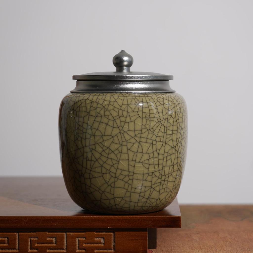 Longquan Celadon Ceramic Tea Caddy: Handmade, High-Capacity, Sealed Jar for Tea Storage