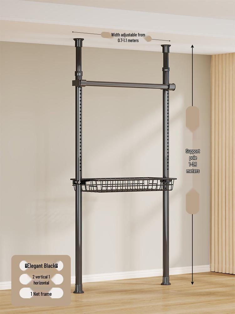 Floor-Standing Clothes Rack: Bedroom Hanger, Retractable Drying Rod, Coat & Hat Rack.