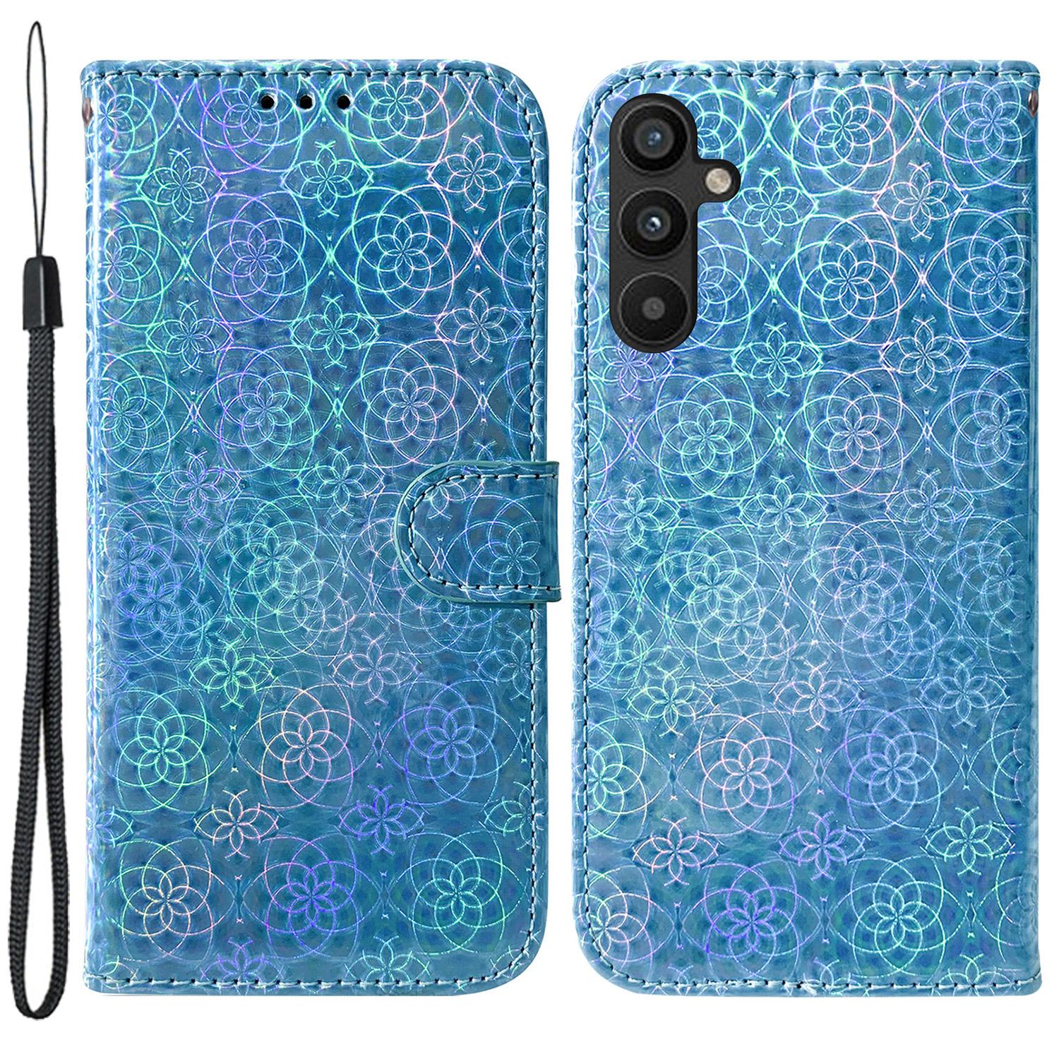 

Для Samsung Galaxy A54 5G Чехол-кошелек из ПУ кожи с ослепительным цветочным узором, противоударный, со стендом, магнитной застежкой, откидная крышка для телефона со шнурком Blue