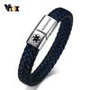 Vnox Bracciale ID Medico Personalizzato da Uomo Braccialetto in Pelle Intrecciata con Chiusura Diabete BPCO Alzheimer Gioielli Personalizzati