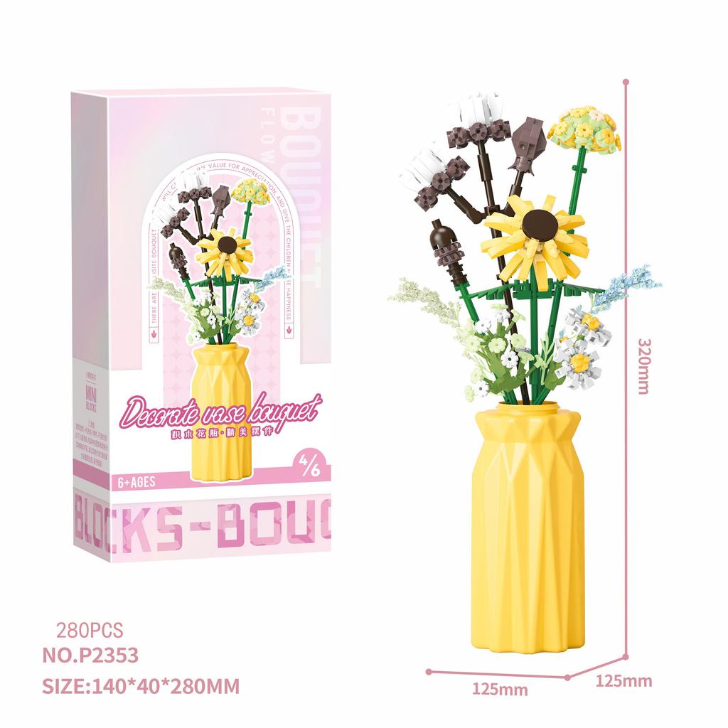 Idea Home Furnishing Building Brick Rose Sunflower Daisy Violet Construction Mini Block Flower Toy With Vase For Girl Gifts