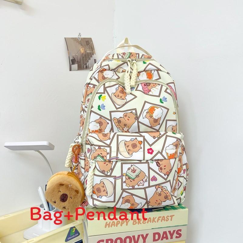 Capybara Theme School Backpack Nylon Waterproof Durable Breathable For Teen Students