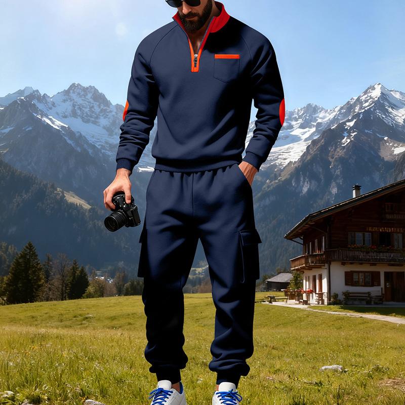 Men's Outdoor Workwear-Inspired Casual Commuter Set: Oversized Hoodie and Trousers