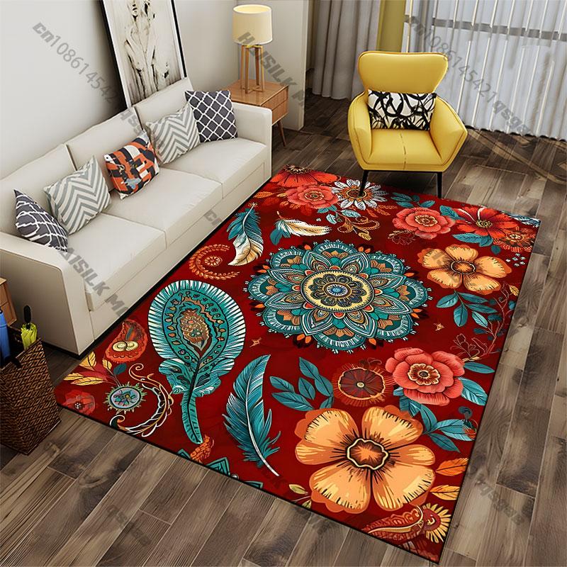 Vibrant Floral and Mandala Design Carpet Yoga Living Room Room Decor Children's Crawling Mat Doormat Area Rug Games Mat