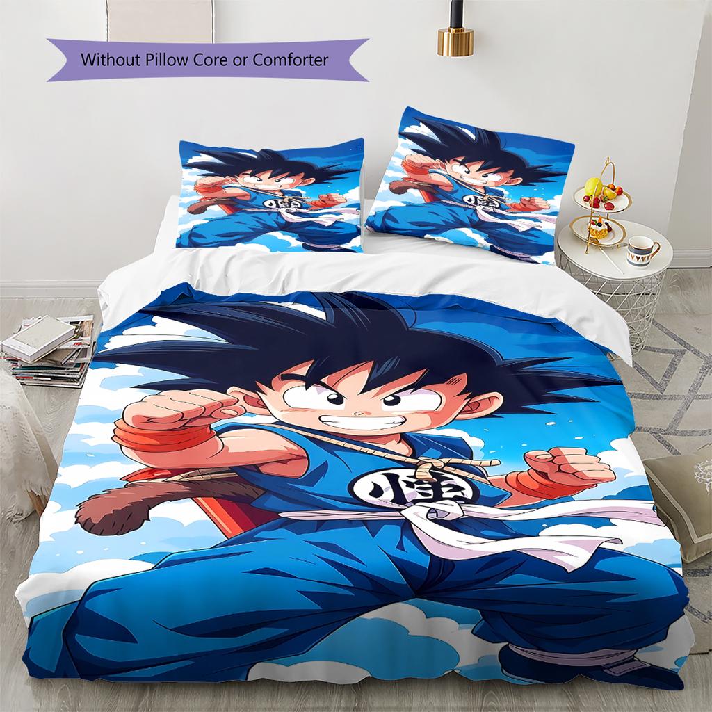 Son Goku Pattern Bedding,Quilt Set Quilt Cover Pillowcase Home Birthday Gift (1 * Duvet Cover + 2 * Pillowcase, Without Core)