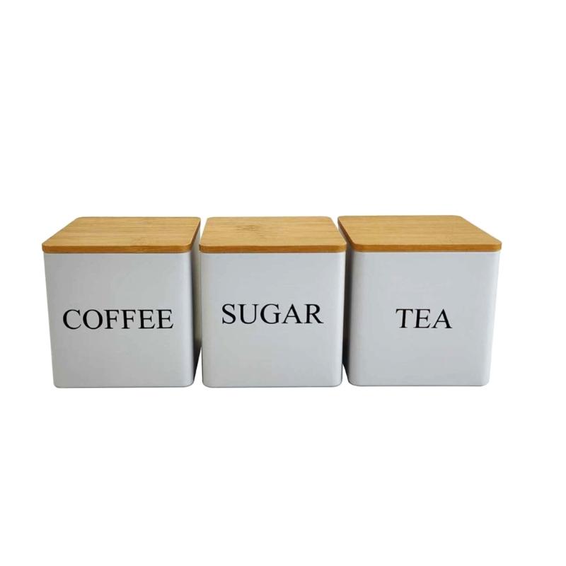 

Pack of 3 User Friendly Bamboos Covered Iron Square Containers Space Saving for Pantries Organization Multipurpose Use белый