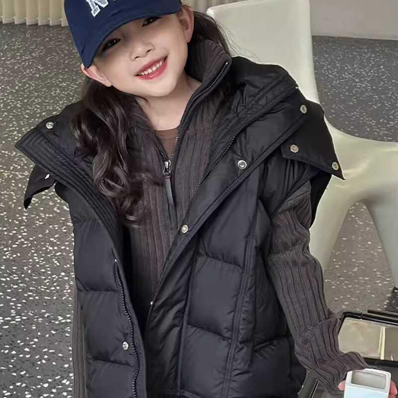 Mädchen Verdickte Daunen Baumwollweste - Herbst/Winter 2025 Ärmellose Warme Jacke für Große Mädchen