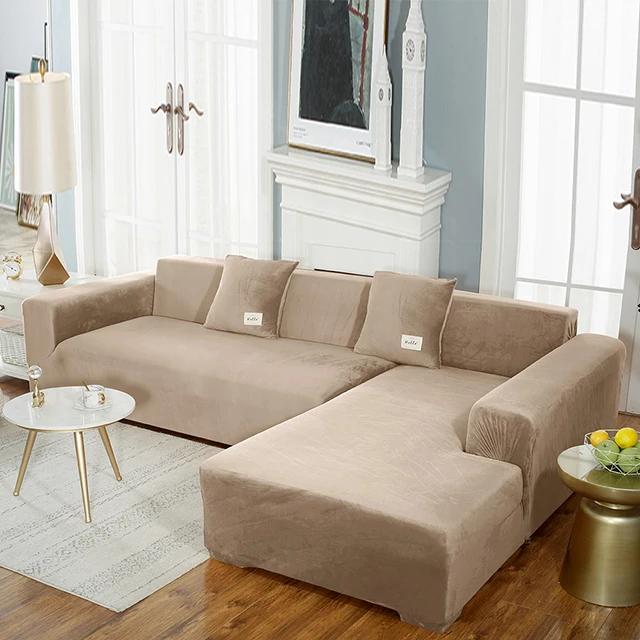 Super Soft Velvet Sofa Cover For Living Room Elastic L Shaped Chaiselongue Corner Couch Slipcover Washable Armchair Sofa Covers