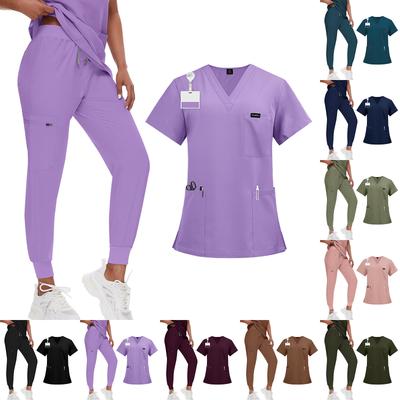Unisex Loose And Comfortable V-neck Short Sleeved Workwear With Multiple Pockets And Beauty Suit Set
