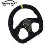 D Shape 13inch 320mm Flat Suede Leather Racing Steering Wheel Yelllow Red