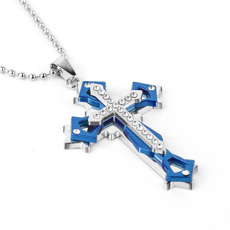 Dark Knight Men'S Cross Pendant With Diamond Silver Gold Black Domineering Pendant Necklace