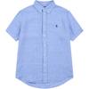 Polo Solid Color Polo Logo Embroidered Button-Down Linen Short Sleeve Shirt Men Shirts 710968297-002