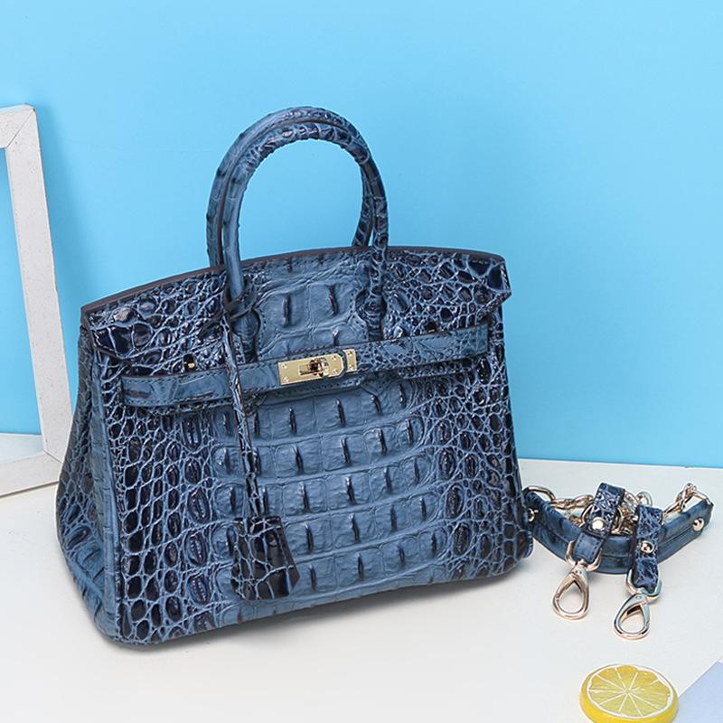 Geantă platină cu model os de aligator texturat, piele naturală, lanț nou la modă, atmosferic, geantă de mână, geantă de umăr messenger de capacitate mare.